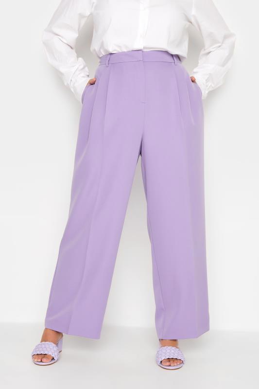 YOURS Plus Size Purple Wide Leg Trousers | Yours Clothing  1
