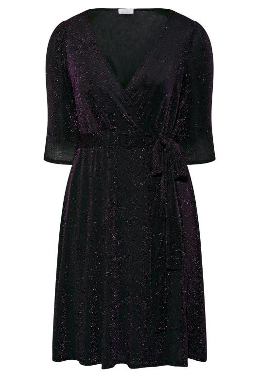 YOURS LONDON Curve Black & Purple Glitter Wrap Dress 6