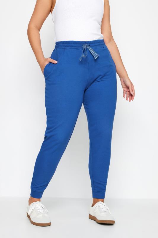 YOURS Plus Size Blue Elasticated Stretch Joggers | Yours Curve 1