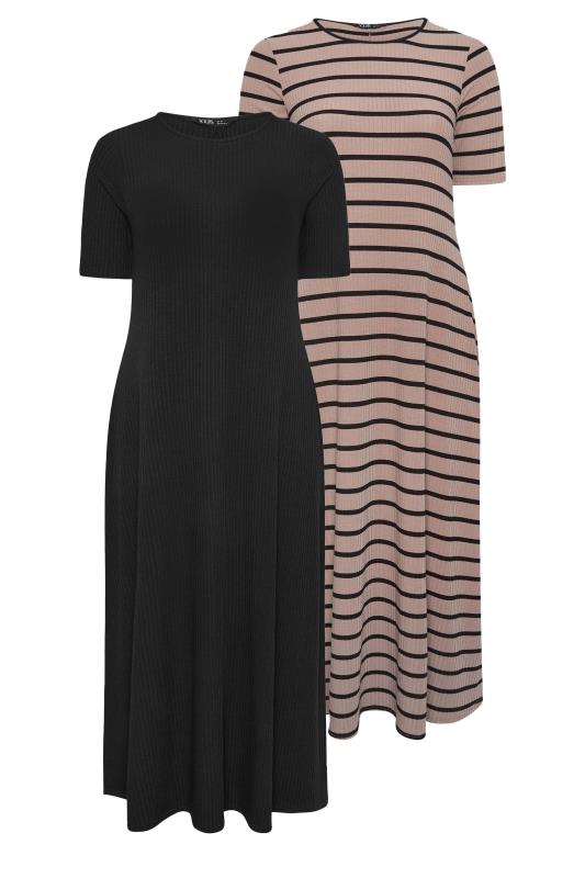 YOURS 2 PACK Plus Size Black & Brown Ribbed Maxi Dress | Yours Clothing 6