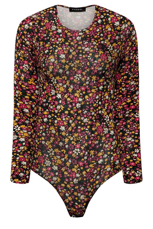 Petite Red & Yellow Ditsy Floral Print Bodysuit | PixieGirl 5