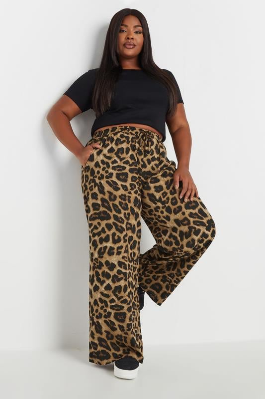 YOURS Plus Size Brown Leopard Print Wide Leg Trousers | Yours Clothing  4