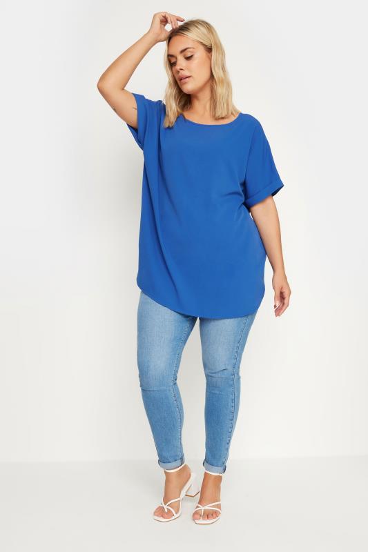 YOURS Plus Size Cobalt Blue Boxy T-Shirt | Yours Clothing 2
