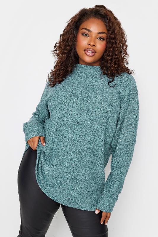 YOURS Curve Blue Soft Touch Ribbed Jumper | Yours Clothing