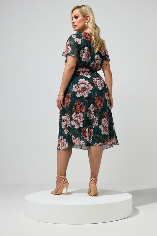 YOURS LONDON Plus Size Green & Pink Floral Wrap Dress | Yours Clothing 2