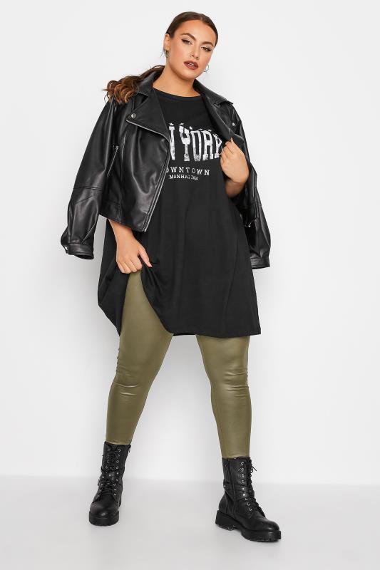 Plus Size Green Wet Look Leggings | Yours Clothing 3