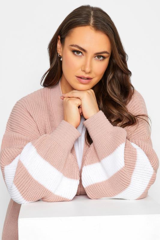 YOURS Plus Size Curve Light Pink Varisty Balloon Sleeve Cardigan | Yours Clothing  4