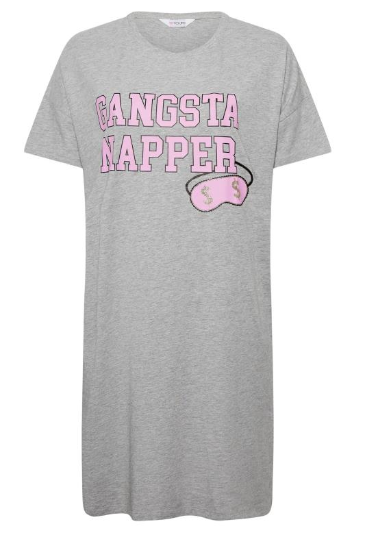 YOURS Plus Size Grey 'Gangsta Napper' Sleep Tee Nightdress | Yours Clothing 5