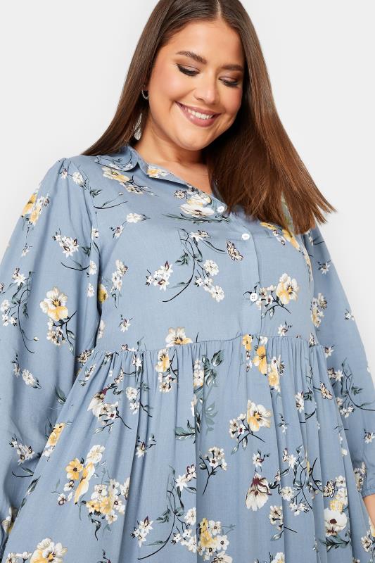 YOURS Plus Size Blue Floral Tiered Shirt Dress | Yours Clothing 4