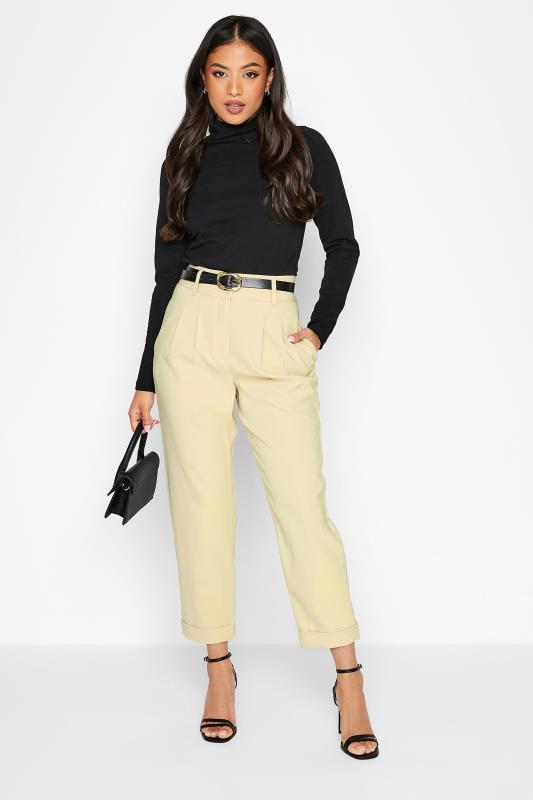Petite Beige Brown Belted Tailored Trousers | PIxieGirl  2
