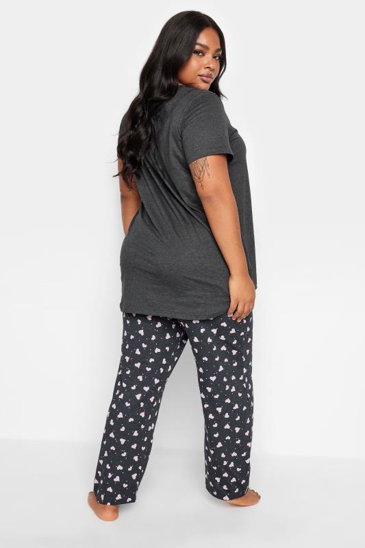 YOURS Plus Size Charcoal Grey 'Otterly Adorable' Heart Print Pyjama Set | Yours Clothing 3