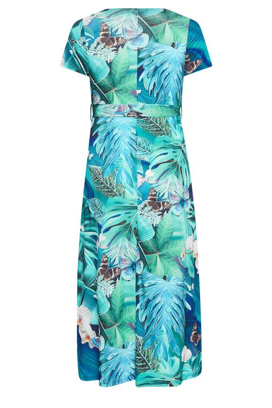 YOURS Plus Size Blue Leaf Print Wrap Neck Dress | Yours Clothing 7