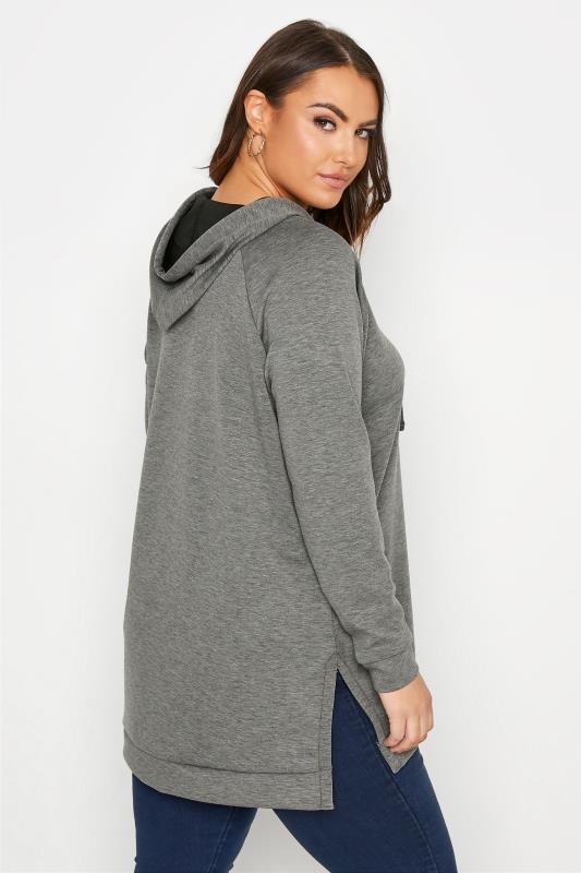 Plus Size Grey Side Split Hoodie | Yours Clothing 3