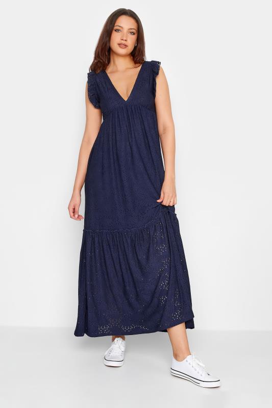  Tallas Grandes LTS Tall Navy Blue Broderie Anglaise Frill Maxi Dress
