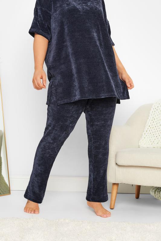 Plus Size Navy Blue Chenille Lounge Joggers | Yours Clothing 1