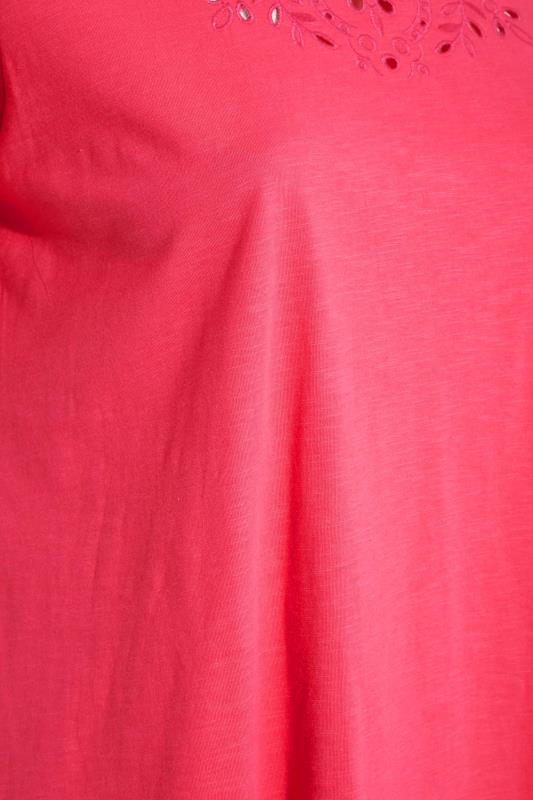 Plus Size Hot Pink Broderie Anglaise Neckline T-Shirt | Yours Clothing 5
