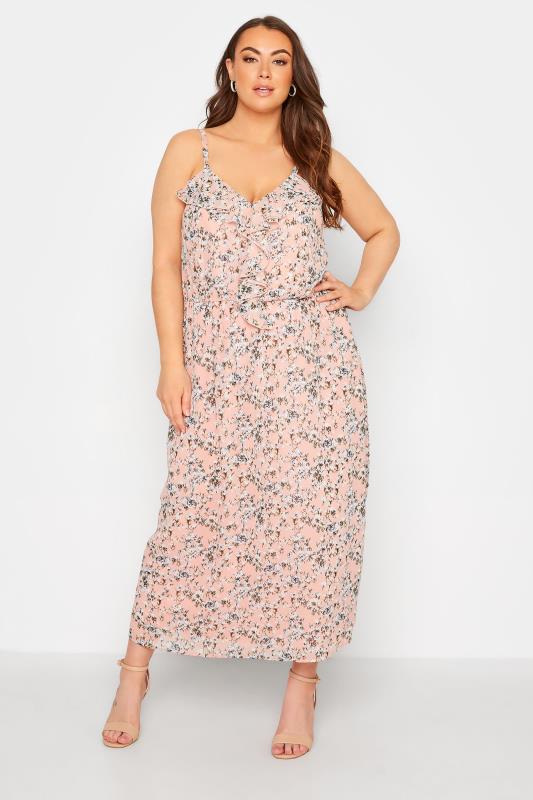 YOURS LONDON Plus Size Pink Floral Print Ruffle Maxi Dress | Yours Clothing  2