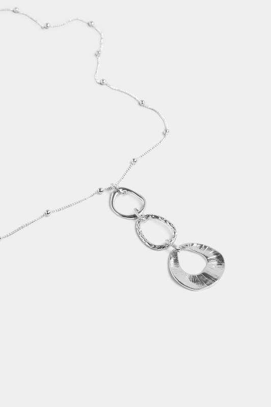 Silver Triple Oval Drop Long Necklace | Yours Clothing 4