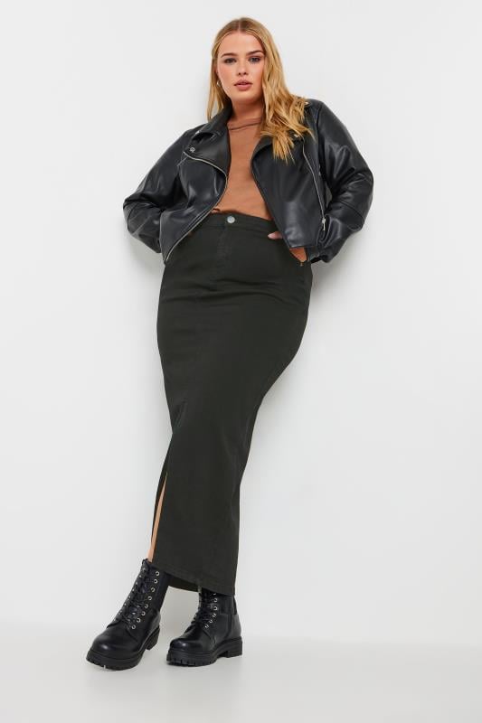  YOURS Curve Black Stretch Denim Maxi Skirt