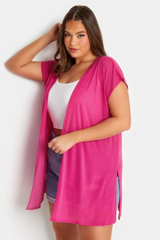 LIMITED COLLECTION Plus Size Pink Textured Kimono Cardigan | Yours Clothing 5