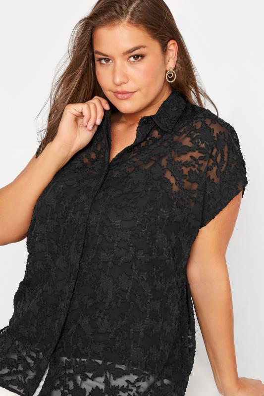 Plus Size Black Textured Floral Print Shirt | Yours Clothing  4