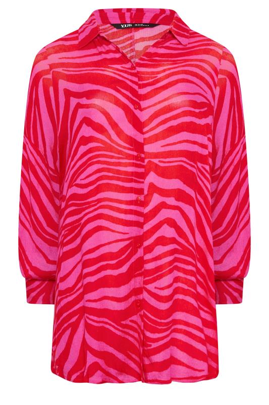 YOURS Plus Size Pink Animal Print Crinkle Beach Shirt | Yours Clothing 7