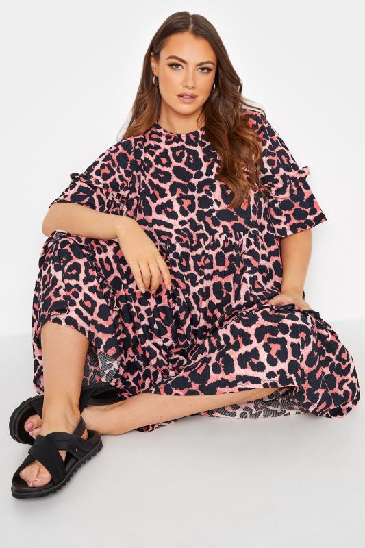 LIMITED COLLECTION Curve Pink Leopard Print Smock Maxi Dress 5