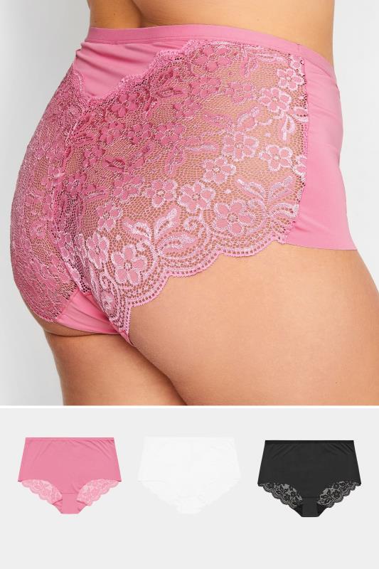 YOURS 3 PACK Curve Pink Lace Full Briefs | Yours Clothing 1