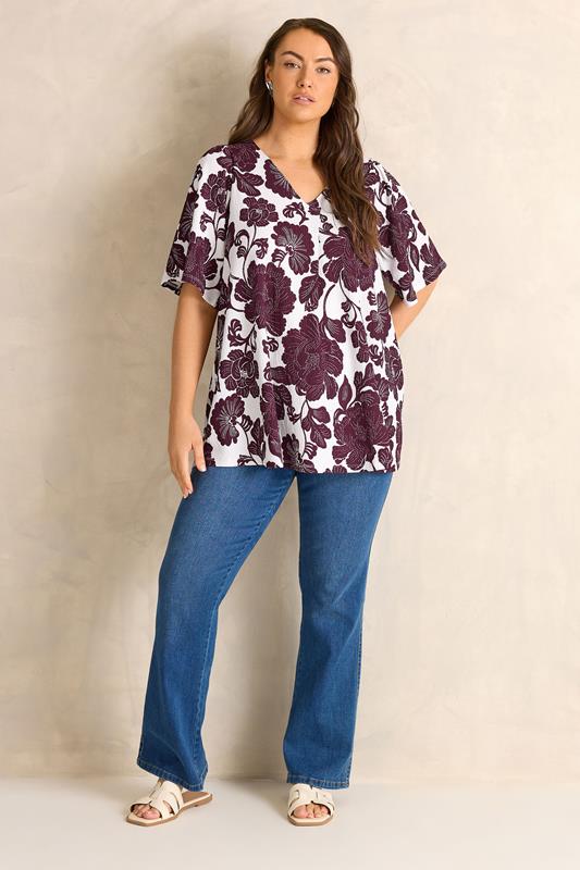 EVANS Plus Size Berry Red Floral Pleat Front Top | Evans 1