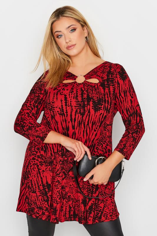 Plus Size  YOURS Red Mixed Animal Print Swing Top