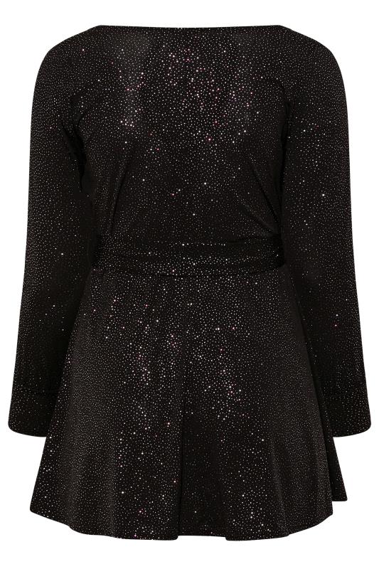 YOURS LONDON Plus Size Black Glitter Wrap Top | Yours Clothing 7