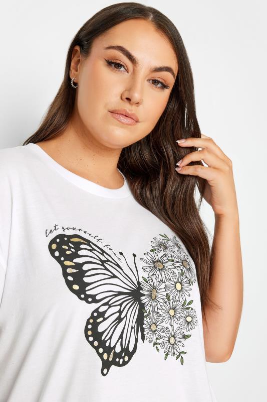 YOURS Plus Size White Floral Butterfly Print T-Shirt | Yours Clothing 4