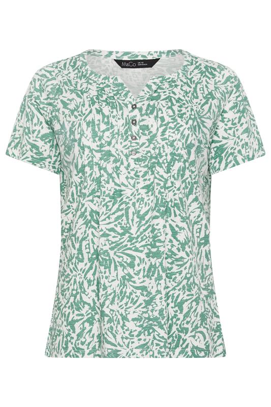 M&Co Green Abstract Print Cotton Henley Top | M&Co 5
