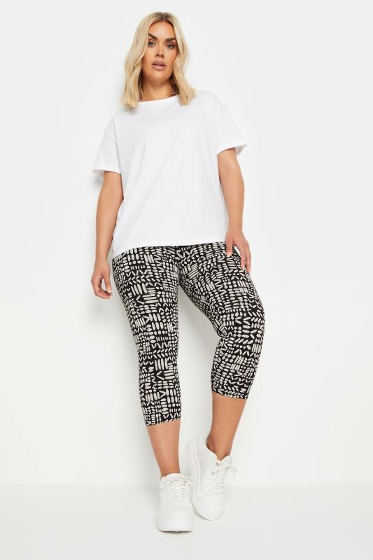 YOURS 2 PACK Plus Size Black Abstract Print Cropped Leggings | Yours Clothing 3