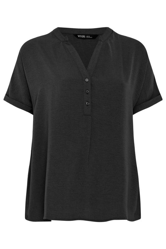 YOURS Plus Size Black Half Placket Short Sleeve Blouse | Yours Clothing 7