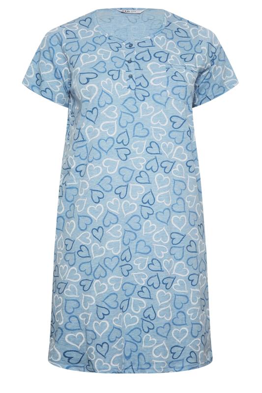 YOURS Curve Blue Heart Placket Nightdress | Yours Clothing 5