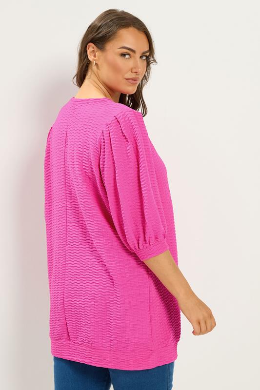 YOURS Plus Size Pink Textured Balloon Sleeve Top | Yours Clothing 2