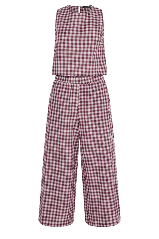 PixieGirl Petite Women's Set Burgundy Red Gingham Cotton Top & Wide Leg Trousers | PixieGirl 5