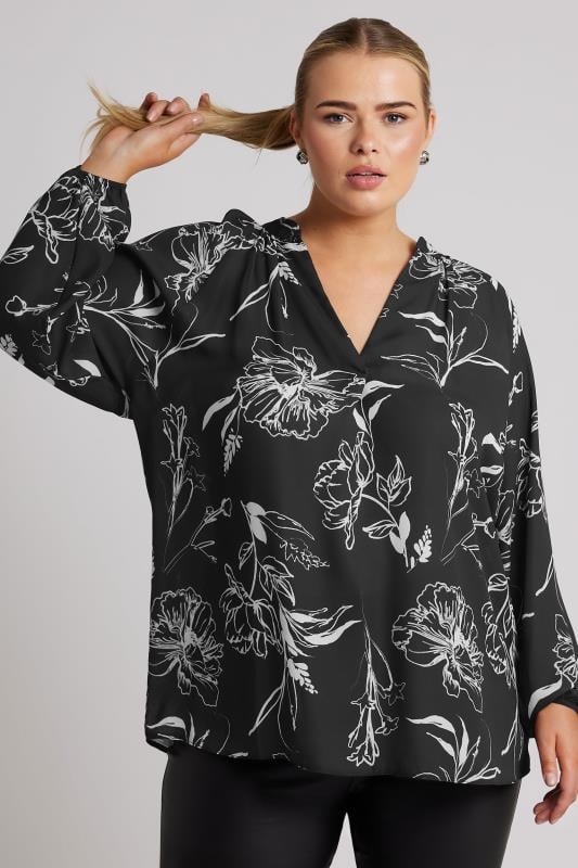 YOURS LONDON Plus Size Black Floral Print Pleated Blouse | Yours Clothing 4