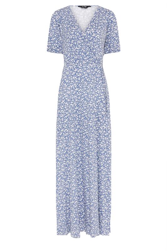 LTS Tall Women's Blue Ditsy Floral Print Maxi Wrap Dress 6