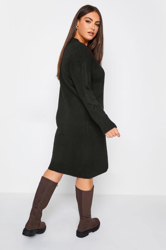 YOURS Plus Size Black V-Neck Knitted Jumper Dress | Yours Clothing 3