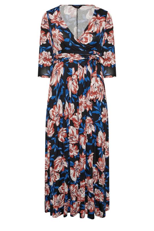 Plus Size Black & Blue Floral V-Neck Maxi Dress | Yours Clothing 6