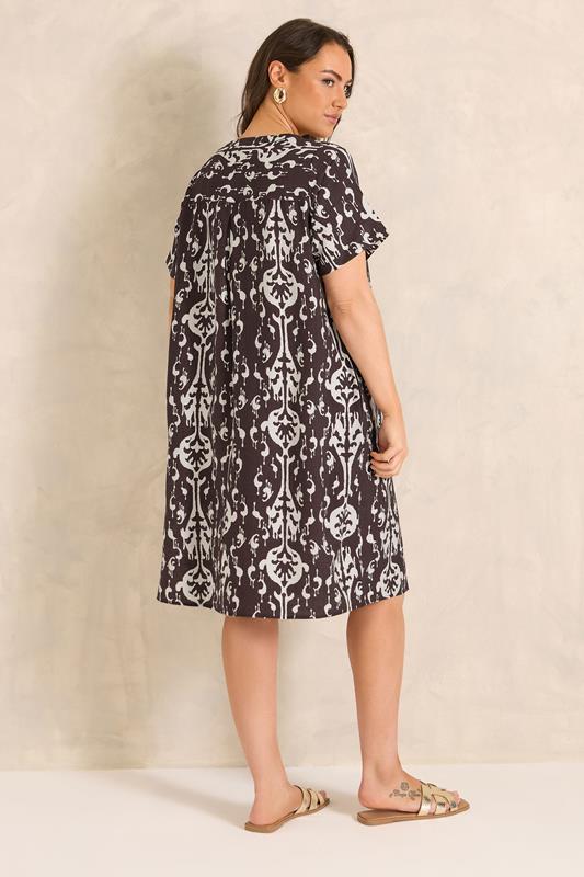 EVANS Plus Size Chocolate Brown Abstract Print Midi Shift Dress | Evans  3