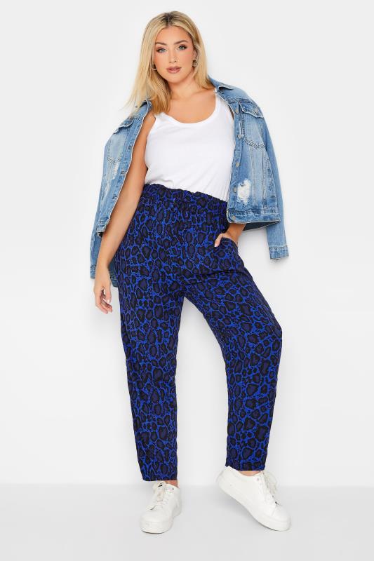 Plus Size Blue Leopard Printed Trousers | Yours Clothing  2
