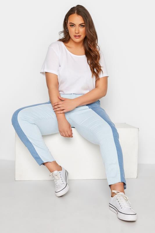Plus Size Blue Two Tone Stretch MOM Jeans | Yours Clothing 3