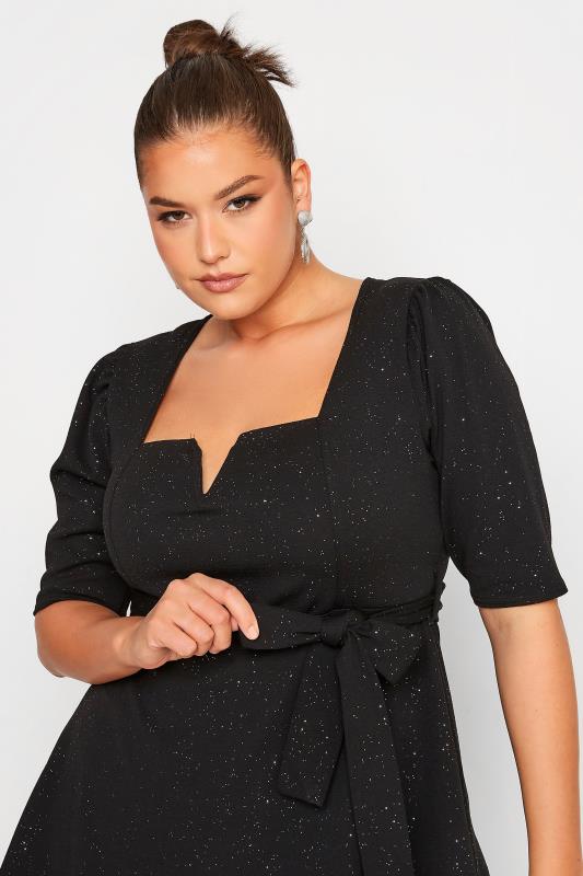YOURS LONDON Plus Size Black Glitter Notch Neck Peplum Top | Yours Clothing 4