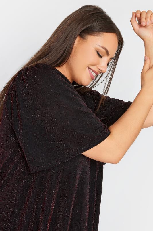 YOURS Plus Size Black & Red Glitter Pleated Swing Top | Yours Clothing 4
