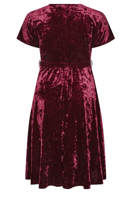 YOURS LONDON Plus Size Wine Red Velvet Wrap Skater Dress | Yours Clothing 8