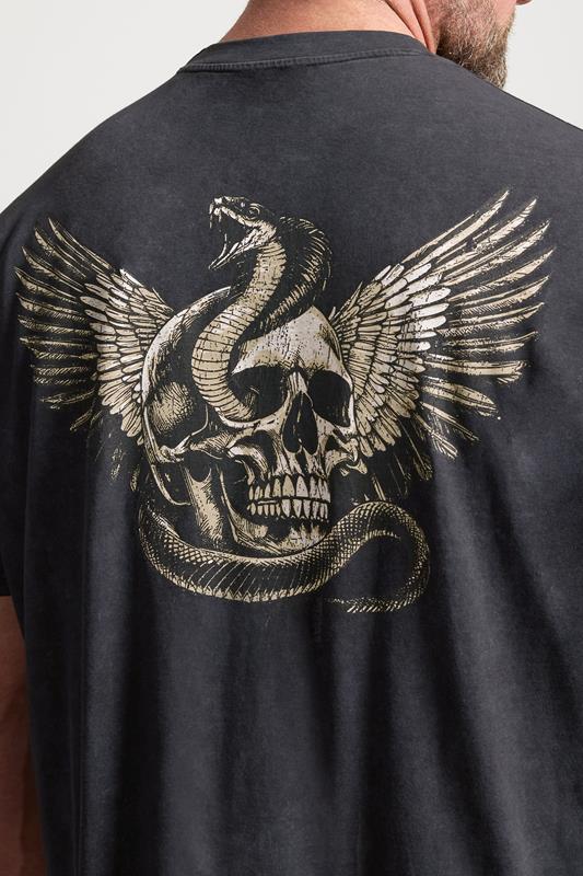BadRhino Big & Tall Grey  Snake & Skull Graphic Acid Wash T-Shirt | BadRhino 4