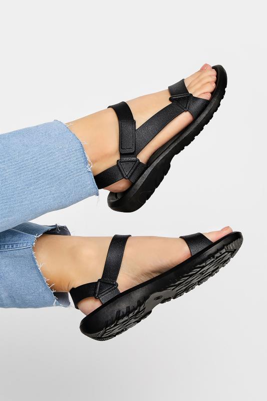 Plus Size  LIMITED COLLECTION Black Adjustable Strap Sandals In Wide E Fit